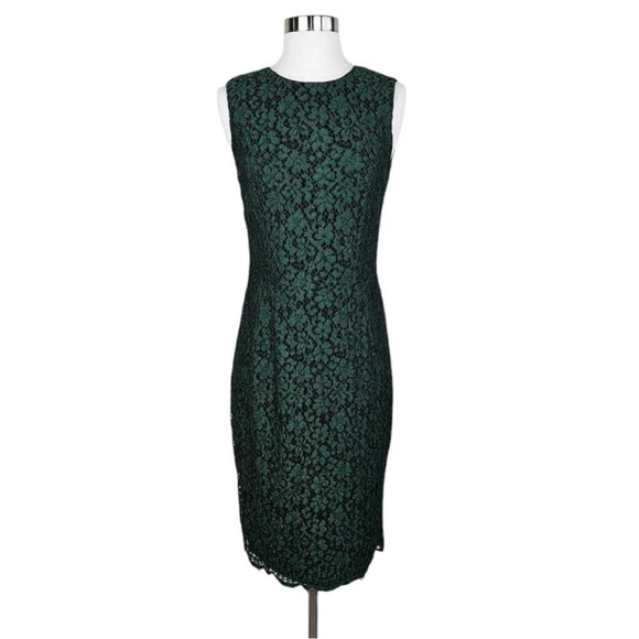 NWT Dolce & Gabbana Dark Green Lace Sleeveless Mid-Length Sheath Dress Size 42 - Picture 2 of 9